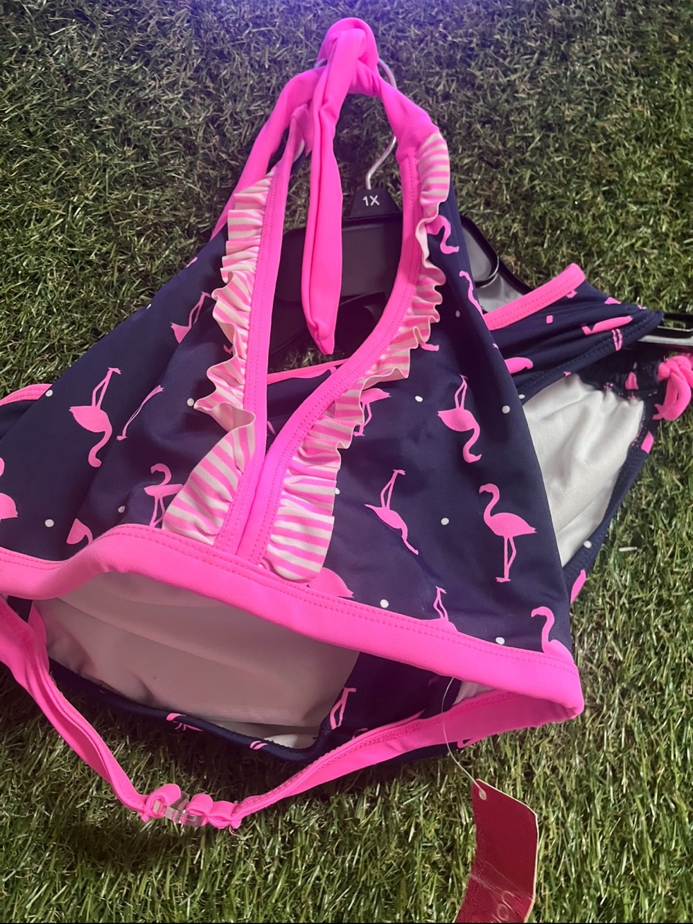 Target Navy and Hot Pink Flamingo Halter Swim Top